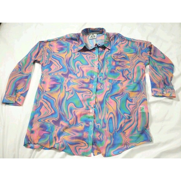 UNIF Tops - Unif Melt Button Up Long Sleeve Colorful Psychedelic Womans XS Shirt